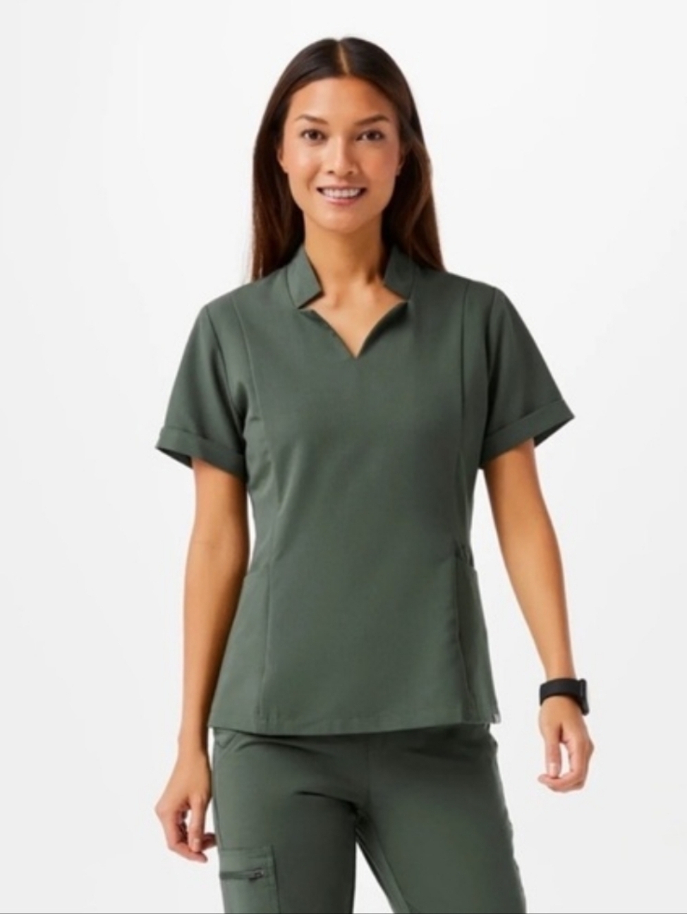 NWT FIGS Inala Slim Nursing Scrub Pockets Top in Moss